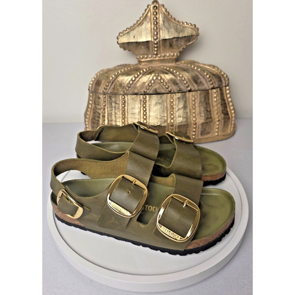 BIRKENSTOCK Milano Oiled Leather Big Buckle Olive Green Regular Width EU 41